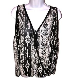 Women’s Nicole by Nicole Miller Black/Beige Abstract Cold Shoulder Top - XS